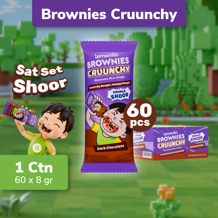 60 Pcs Lemonilo Brownies Cruunchy Shoor Rasa Dark Choco 8g
